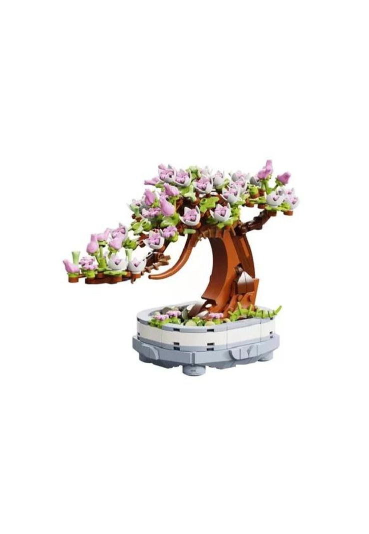 Bloques de flores de cerezo bonsai suculentas blanco-0
