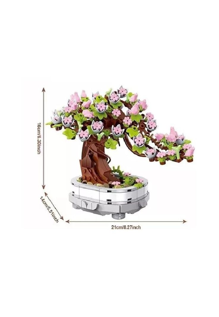 Bloques de flores de cerezo bonsai suculentas blanco-1