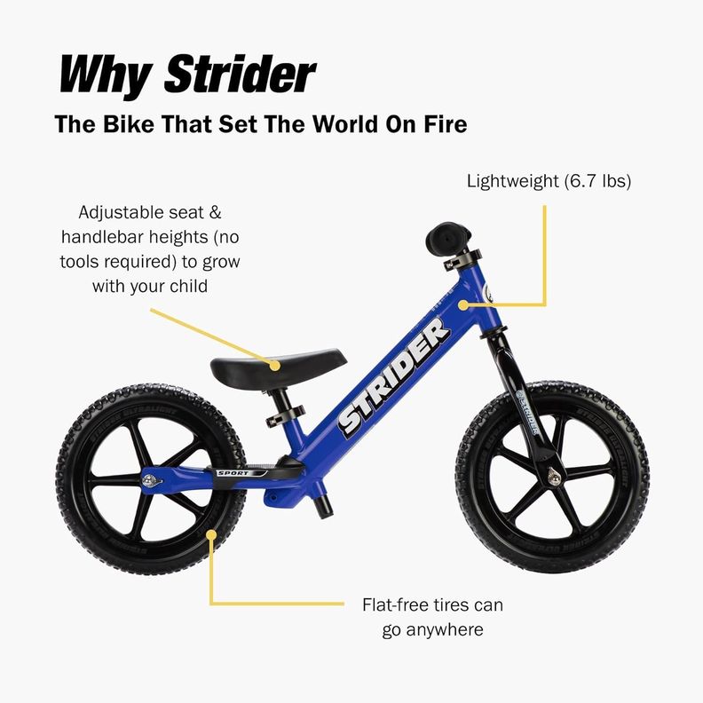 Bicicleta de balance STRIDER 12 SPORT azul para niños-1