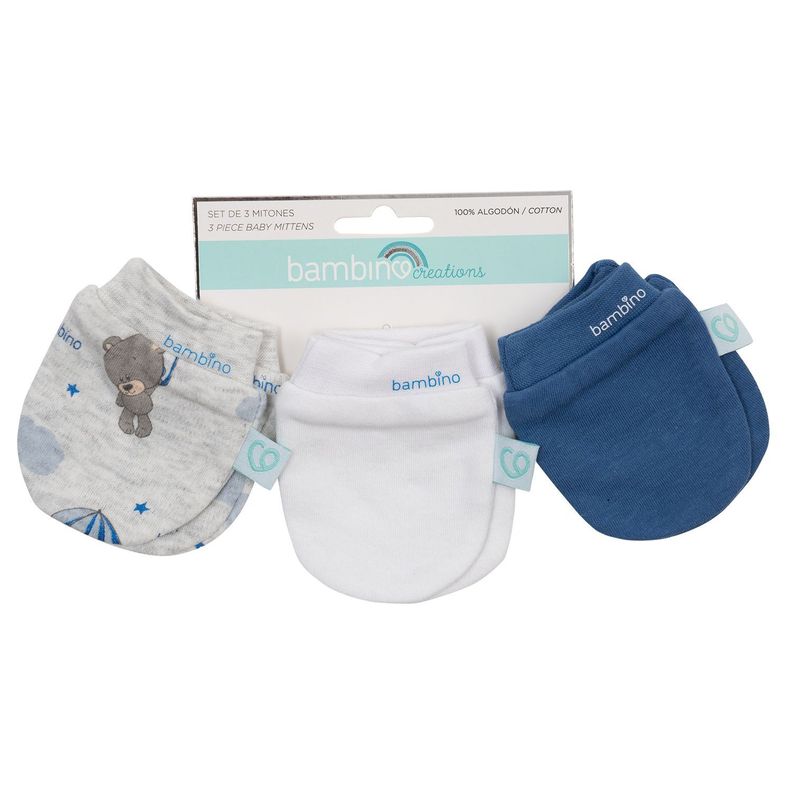 Set de 3 mitones para bebé niño osito-0