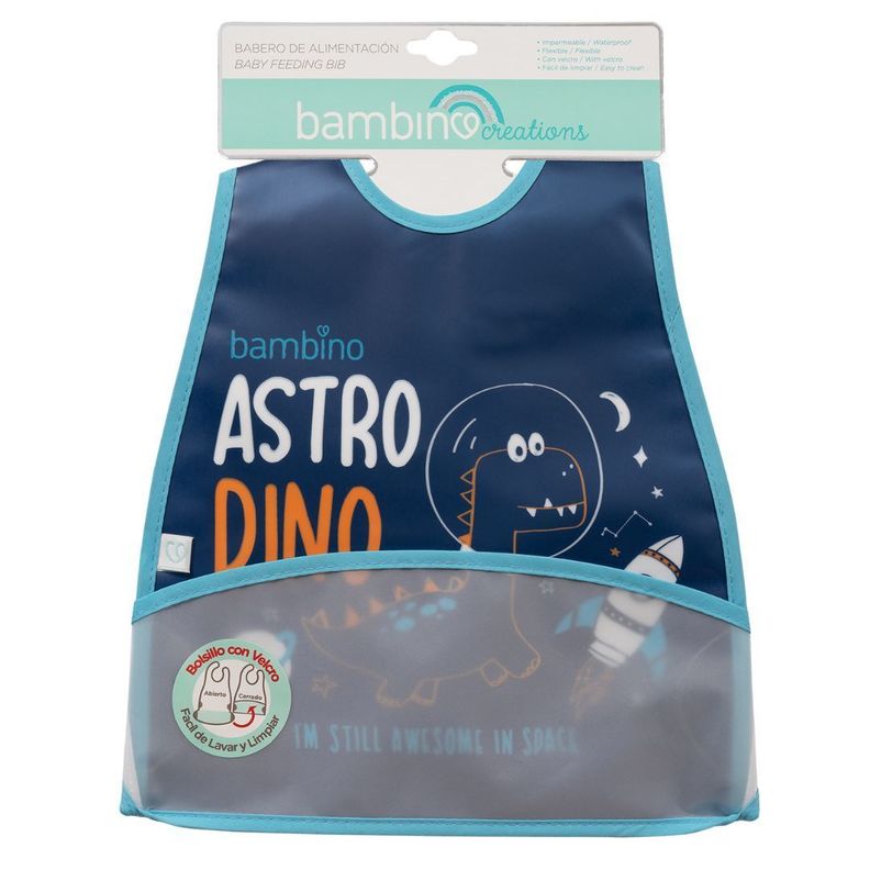  Babero impermeable azul dinosaurio para bebé-0
