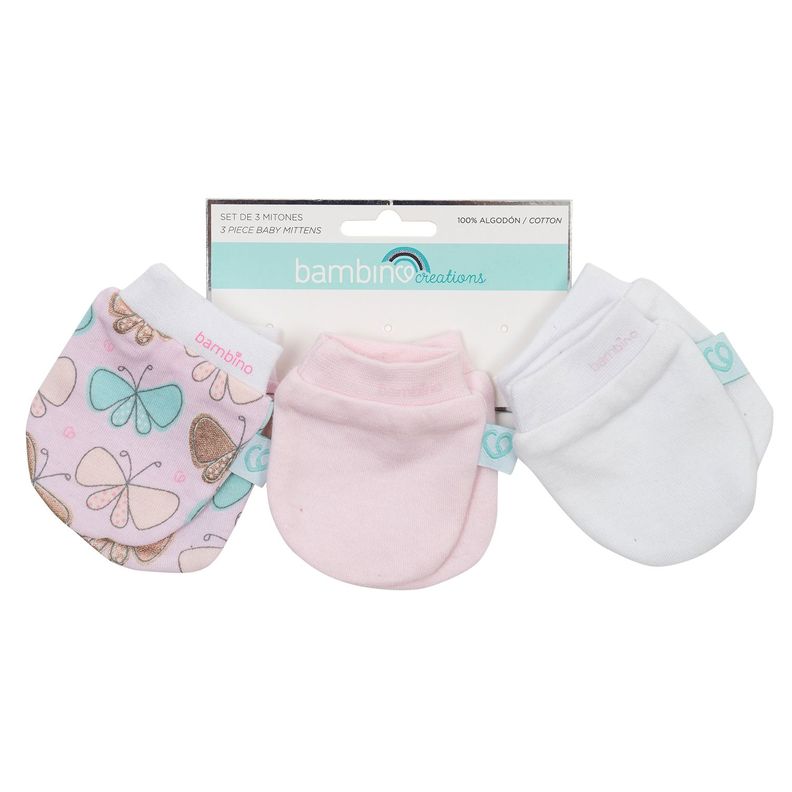 Set de 3 mitones rosados para bebé niña-0