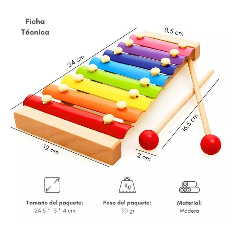 Xilofono de madera 8 notas musicales-2