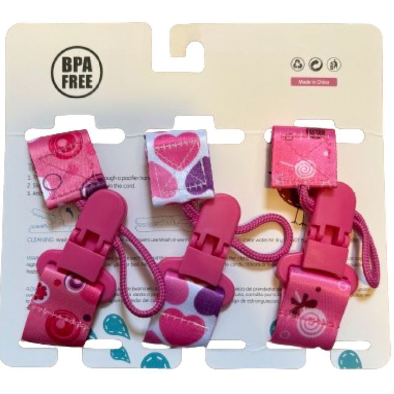 Set 3 porta chupete fucsia para bebé niña-1