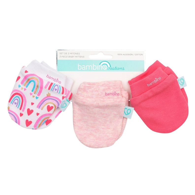 Set de 3 mitones rosados para bebé-0