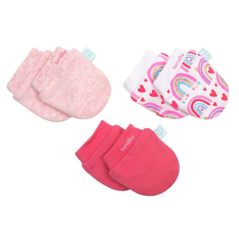 Set de 3 mitones rosados para bebé-1