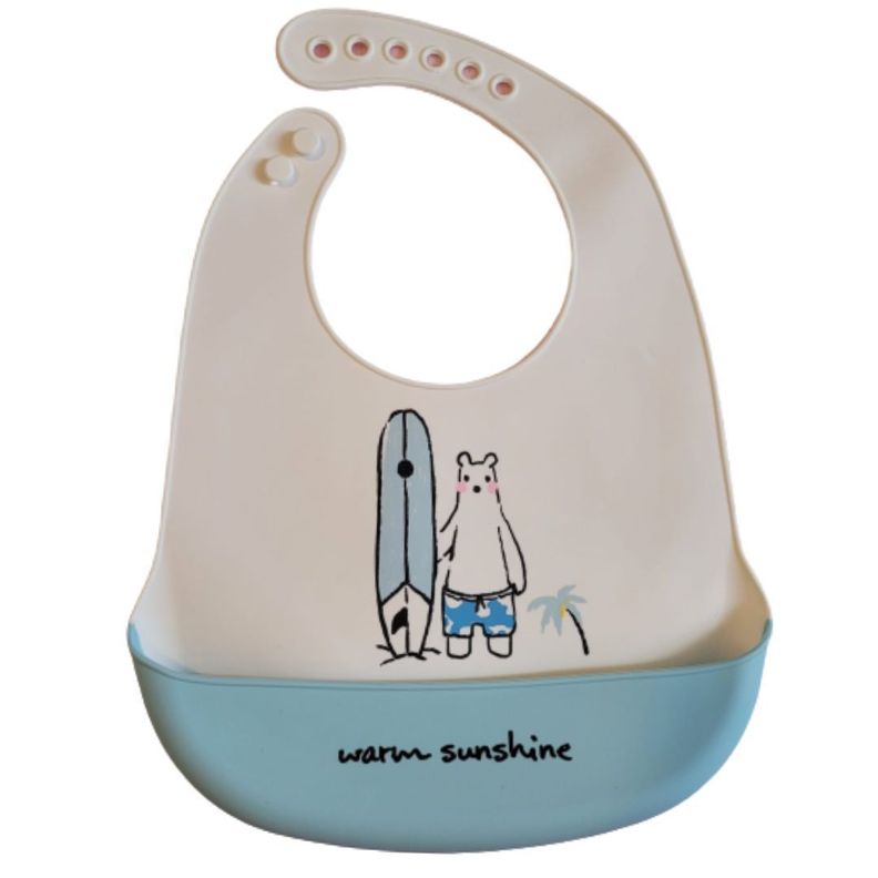 Babero de silicona azul con osito para bebé-0