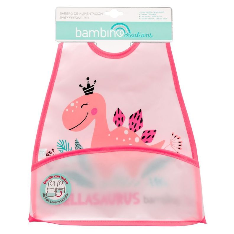  Babero impermeable rosado dino para bebé-0