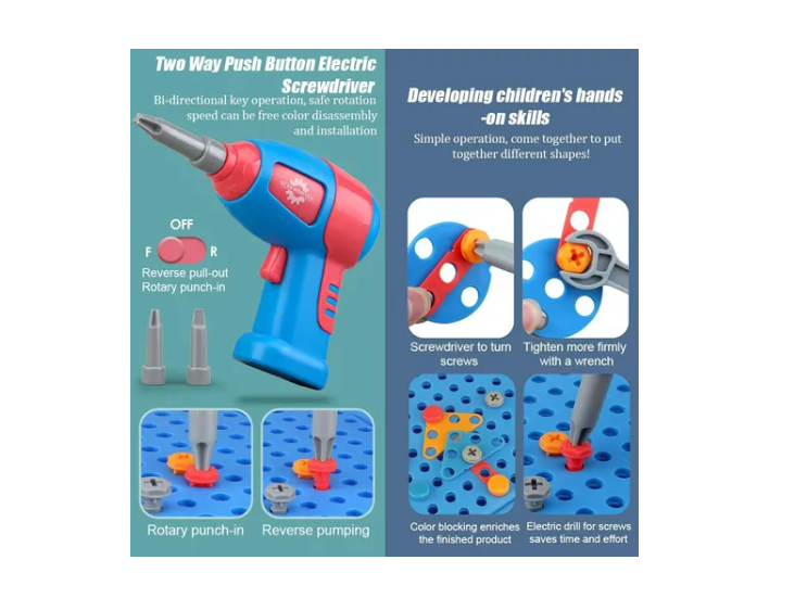 Juguete Puzzles 2d, 3d Herramienta Tornillos Taladro Dino-2