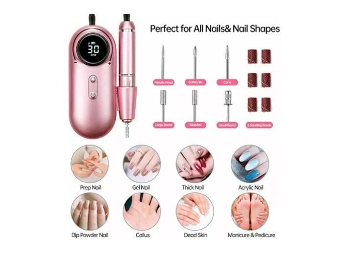 Torno De Uñas Inalámbrico Pantalla Lcd 30000 Rpm Manicura-4