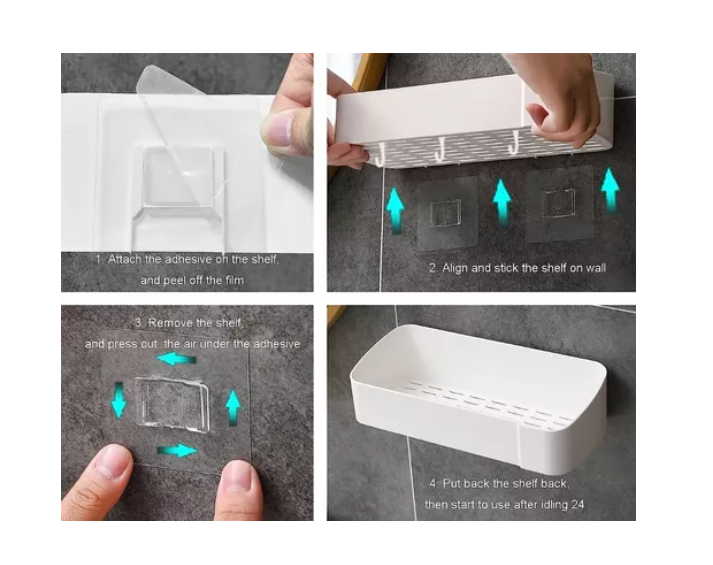 Estante Organizador Ducha Baño Cocina Plástico Adhesivo Con Perchas-6