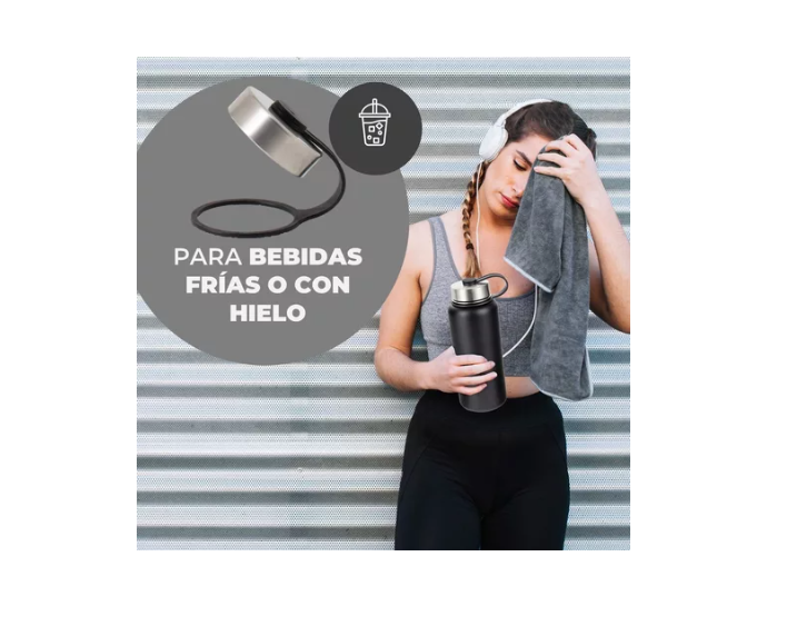 Termo Botella Agua Termica Acero Inoxidable + 4 Tapas 1000ml-5
