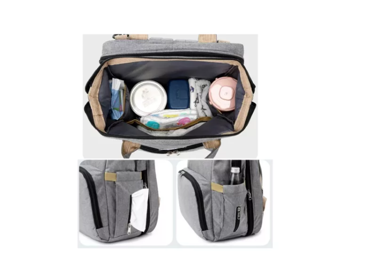 Bolsa Mochila Pañalera Para Mamá Cama De Bebé Plegable-3