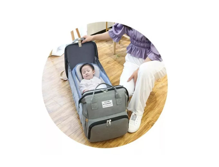 Bolsa Mochila Pañalera Para Mamá Cama De Bebé Plegable-4