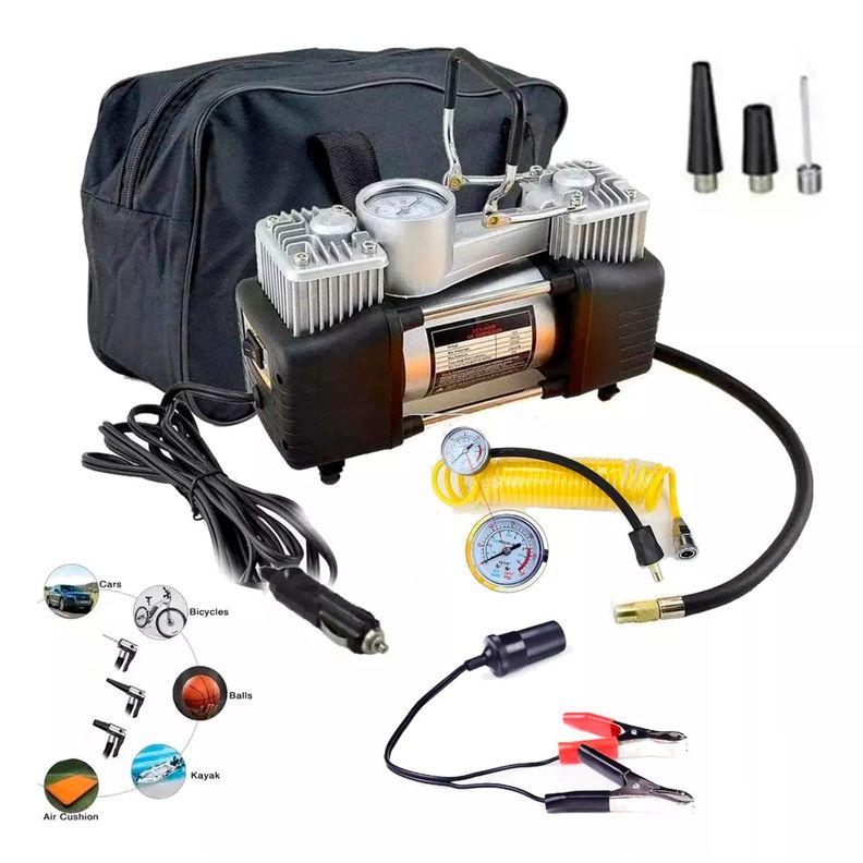 Inflador Electrico 12v Doble Cilindro Auto Bicicletas Pelota-0
