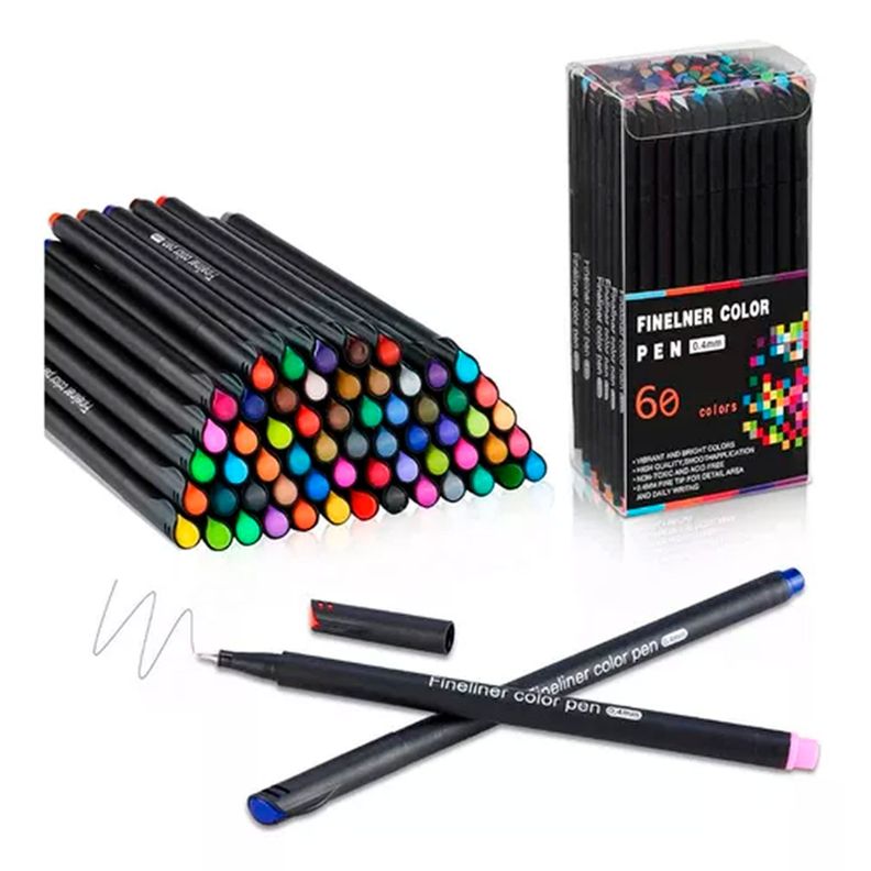 Lápices Fineliner 60 Colores Punta Fina 0,4mm -0