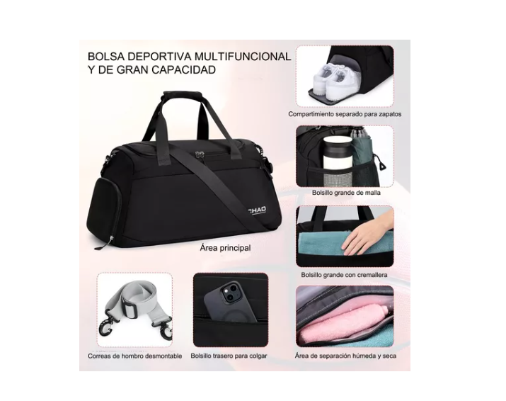 Bolso Deportivo Para Viaje, Gym Impermeable Gran Capacidad-4