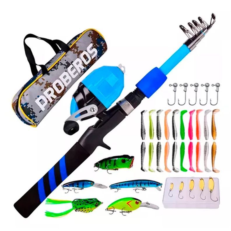 Kit Pesca 1.8m Caña Carrete Señuelo Accesorio Bolsa Completo-0