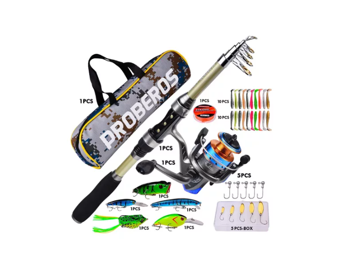 Kit Pesca 1.8m Caña Carrete Señuelo Accesorio Bolsa Completo-3