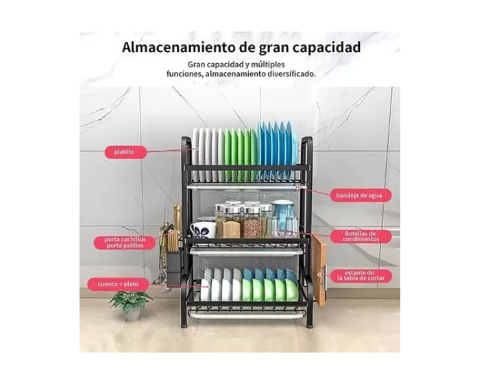 Secador Escurridor De Loza Platos 3 Niveles / Negro-6