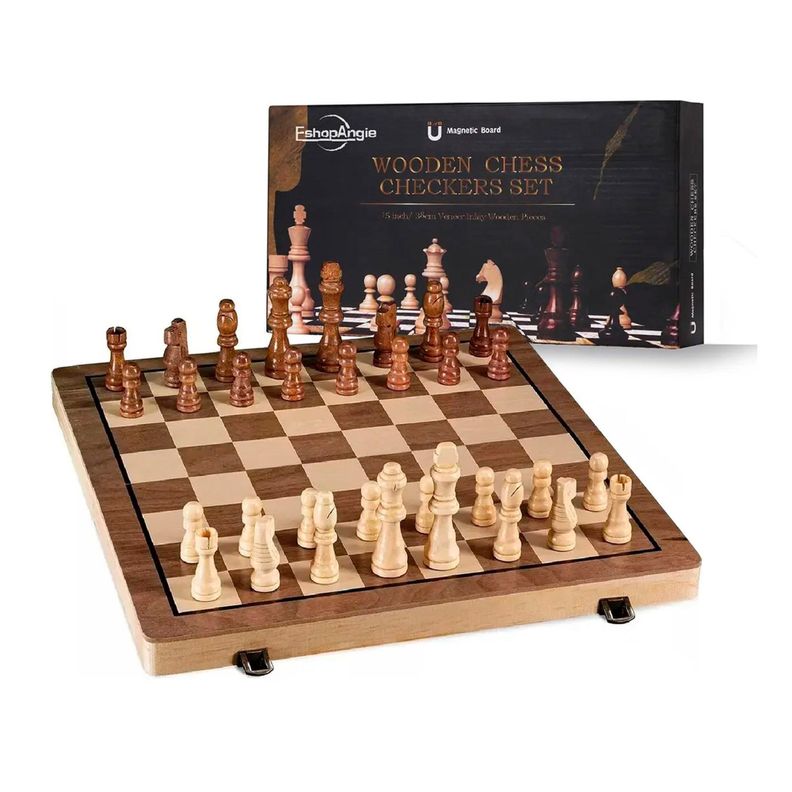 Tablero De Ajedrez Magnetico De Madera 39x39cm