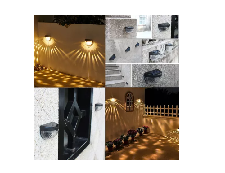 Pack 2 Aplique Foco Solar 6 Led Decoración Exterior Elegante-4