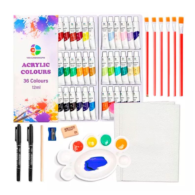 Kit De Pintura 59 Pzs Pintura Acrílica, Pinceles, Paleta-0