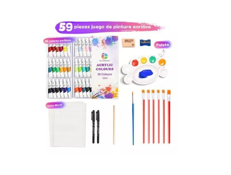 Kit De Pintura 59 Pzs Pintura Acrílica, Pinceles, Paleta-5