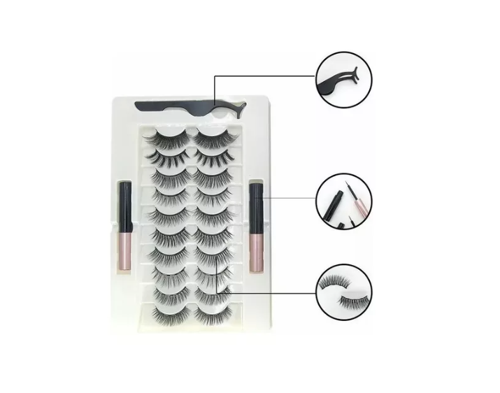 Kit 20 Pestañas Magnéticas Reutilizables +2 Delineador+pinza-3
