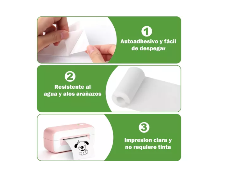 10 Rollos Papel Adhesivo Térmico Para Mini Impresora 58mm-3