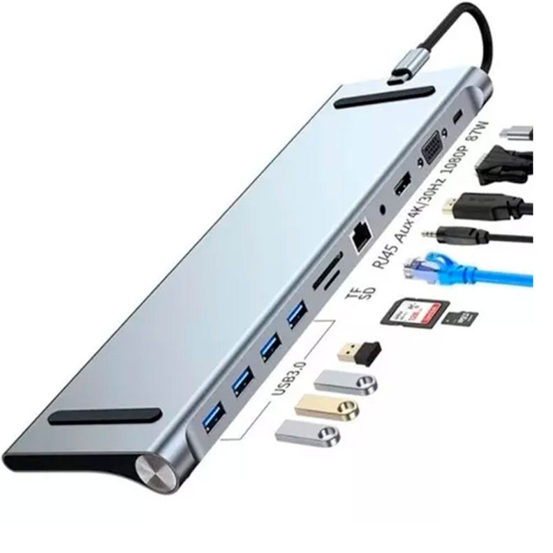 Adaptador Hub 11 En 1 Usb Tipo C Usb-c Hdmi Vga Usb Lan Sd-0
