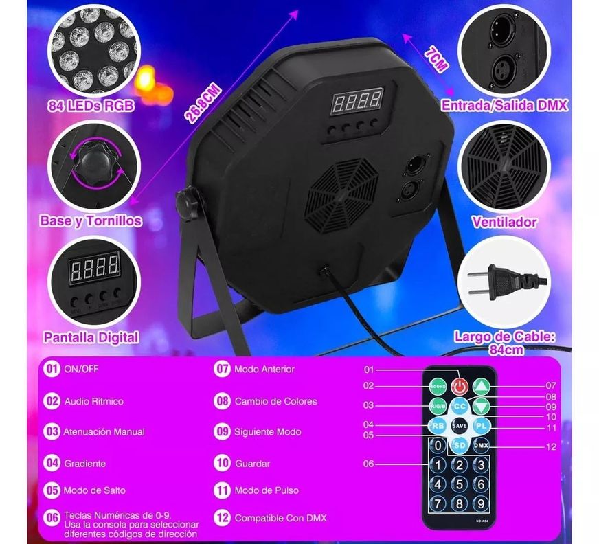 Foco Par Led Slim 84x3w Rgb 3 En 1 Luces De Fiesta-2
