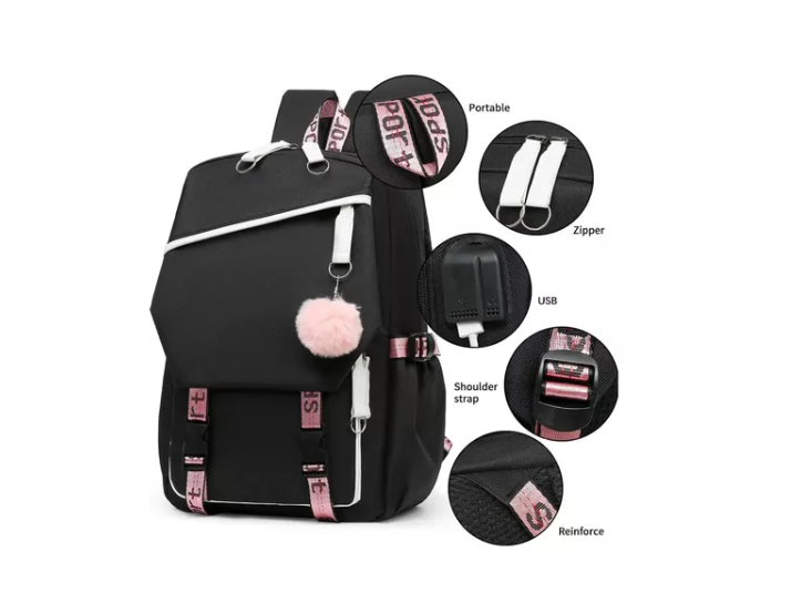 Mochila Urbana Bolso Escolar Juvenil Con Interfaz Usb Aux-1