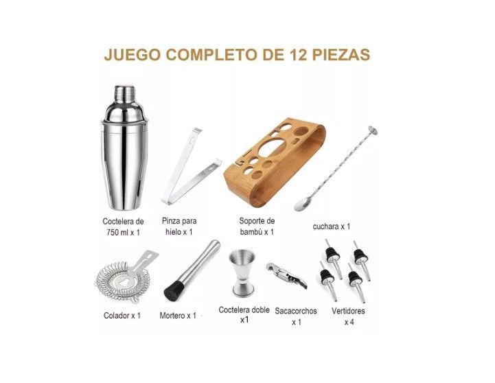 Kit De Utensilios De Coctelería C/coctelera De 750ml, 12 Pzs-1