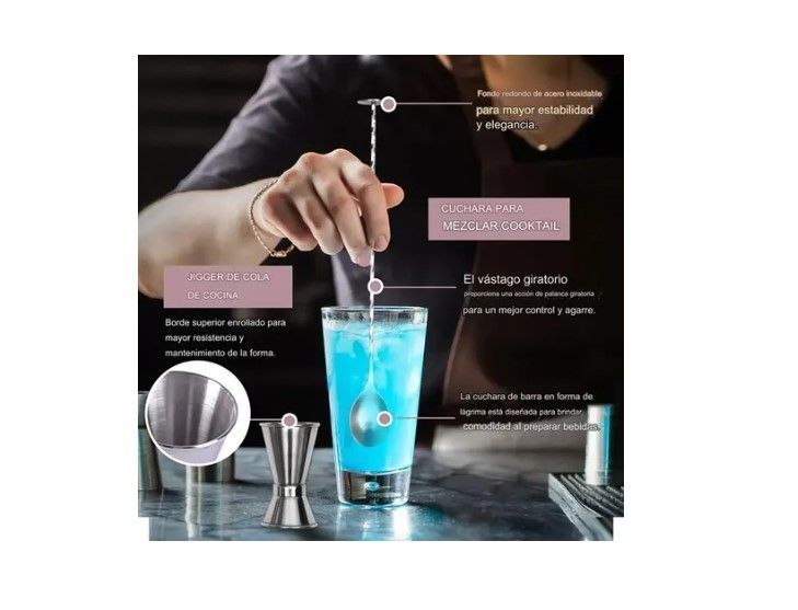 Kit De Utensilios De Coctelería C/coctelera De 750ml, 12 Pzs-3