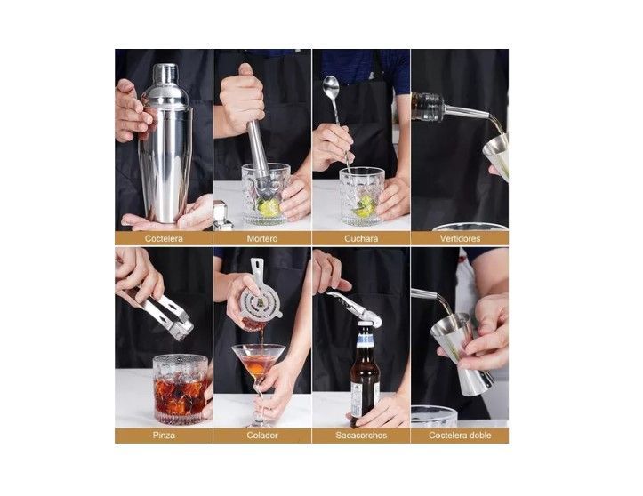 Kit De Utensilios De Coctelería C/coctelera De 750ml, 12 Pzs-4