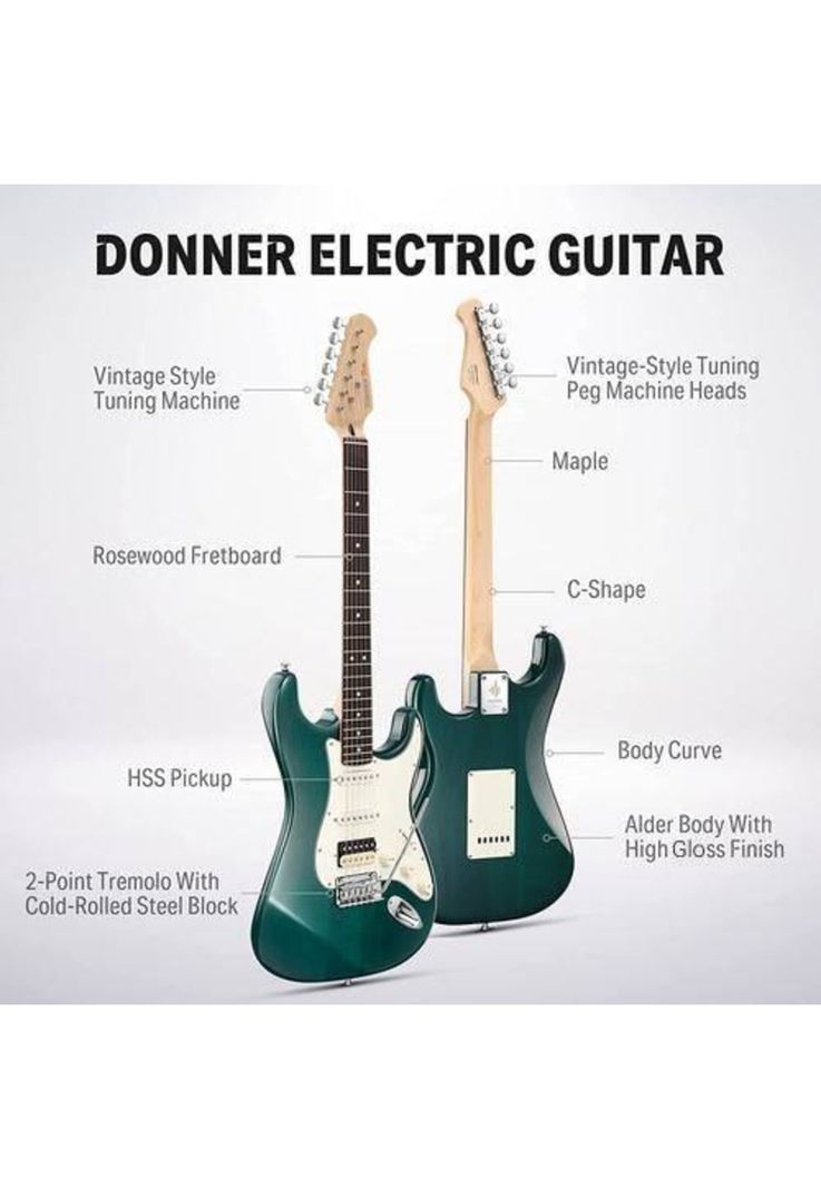 Guitarra Eléctrica Strat Ssh Dark Green Dst-400Dg Donner-1