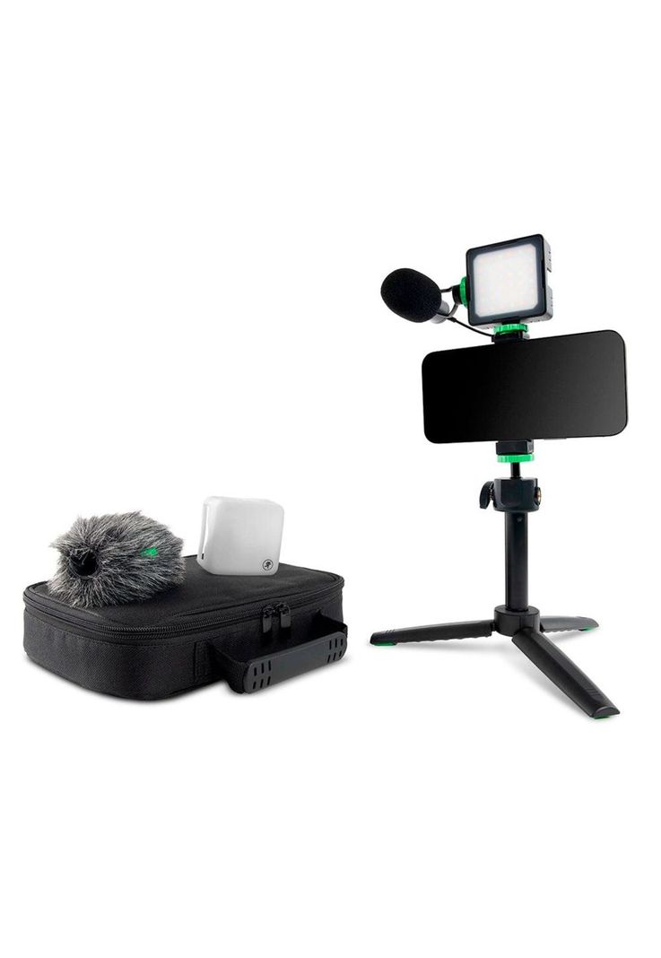 Kit Vlogger Mackie para Celulares O Camaras Dslr (Microfono Em93R +Luz Led+Gimbal+Estuche) EM-93MK Negro