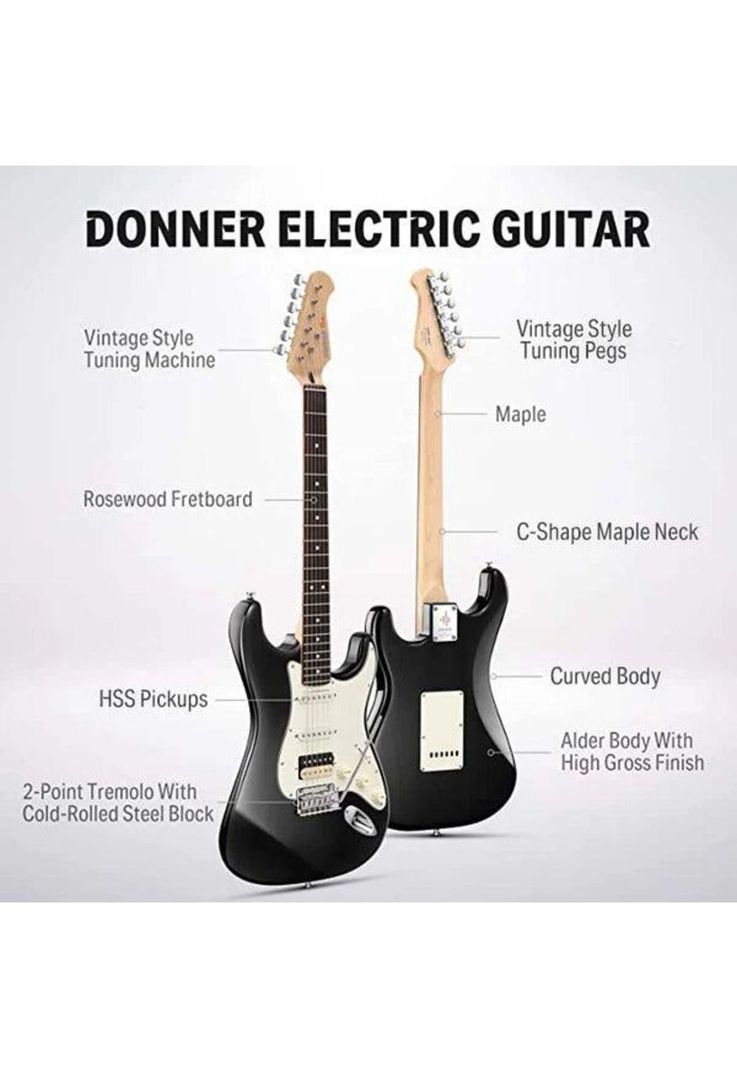Guitarra Eléctrica Vintage Strat Ssh Black Dst-400B Donner-4