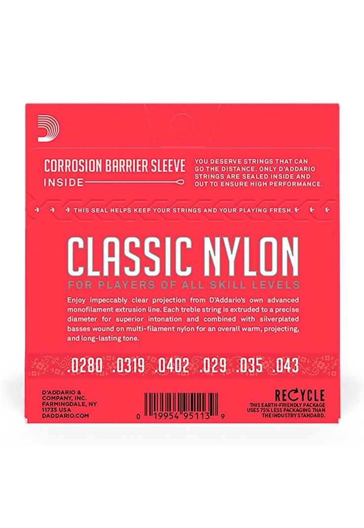 Cuerdas Guitarra Nylon Classic Daddario Entorchado Plata/Nylon Transparente (Tensión Normal) EJ27N-2