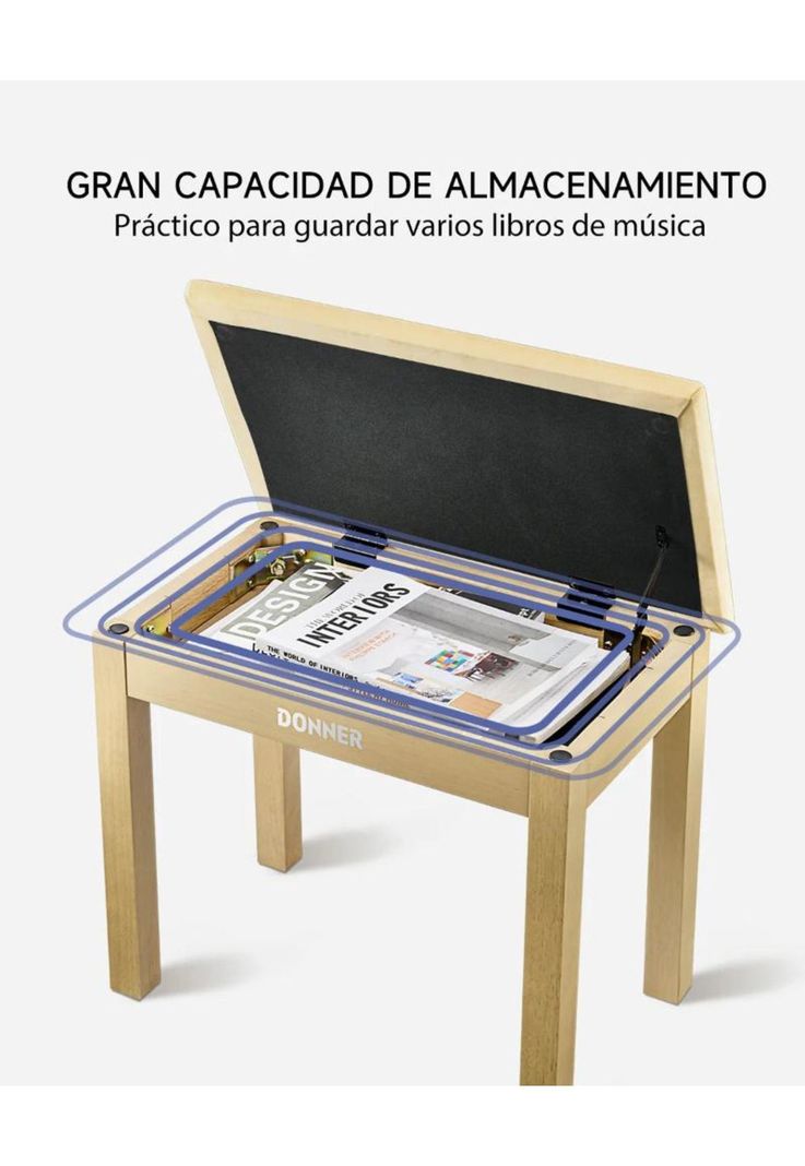 Banqueta De Piano C/Almacenamiento Beige Ec6749 Donner-2