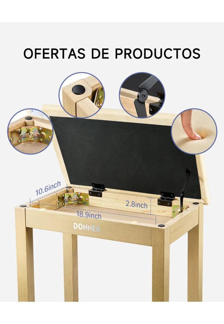 Banqueta De Piano C/Almacenamiento Beige Ec6749 Donner-3