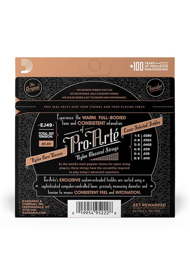 Cuerdas Guitarra Nylon Daddario ProArte Entorchado Plata/Nylon Negro (Tensión Normal) EJ49-4