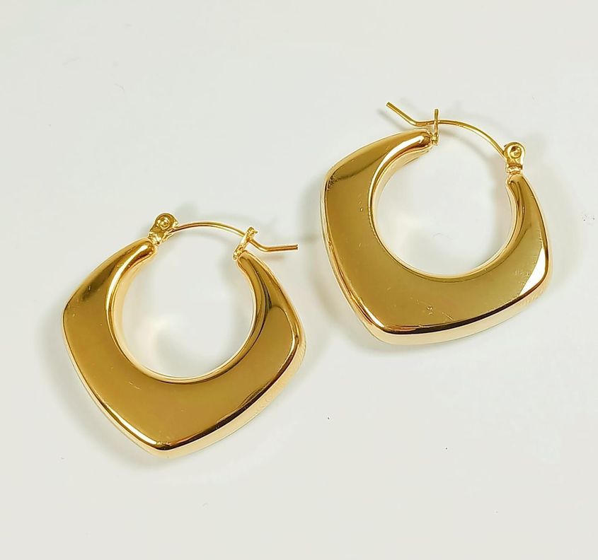 Aros Chunky rombo Minimalista Chapado En Oro Dorado