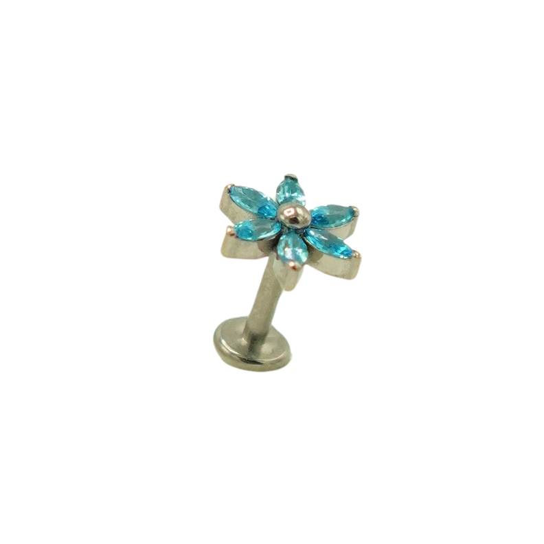 Piercing Labret 6mm Flor Zircon Azul Titanio Astm F136 G23-0