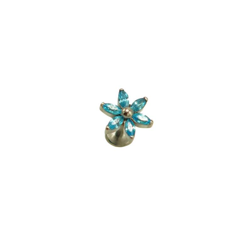 Piercing Labret 6mm Flor Zircon Azul Titanio Astm F136 G23-8