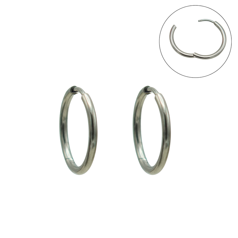 Argollas finas lisas 16mm Titanio ASTM F136 Plateado