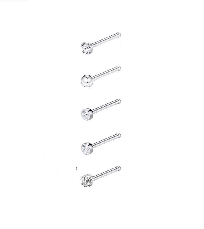 Set 5 Piercing Acero Quirúrgico Nariz Zirconia Punk Nostril-0