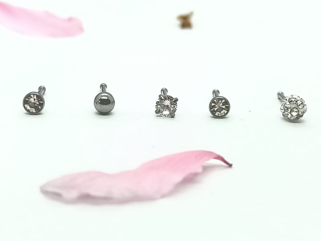 Set 5 Piercing Acero Quirúrgico Nariz Zirconia Punk Nostril-1