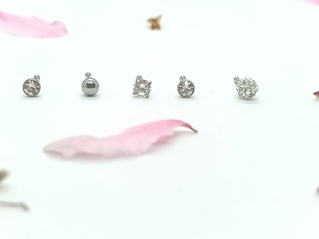 Set 5 Piercing Acero Quirúrgico Nariz Zirconia Punk Nostril-4